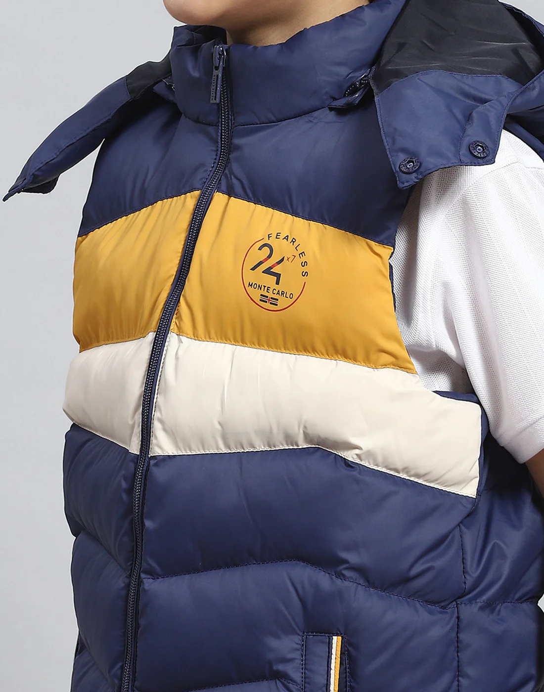 Boys Navy Blue Solid Hooded Sleeveless Boys Jacket - Image 8