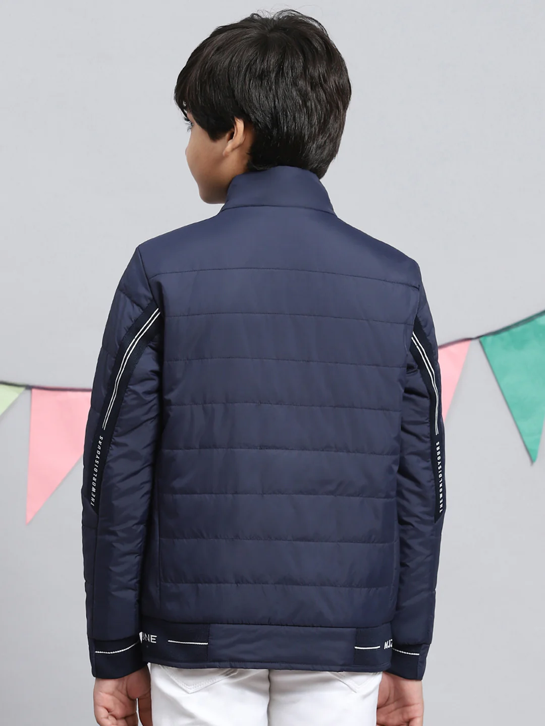 Boys Navy Blue Solid Jacket - Image 4