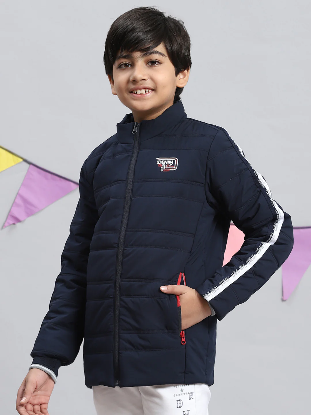 Boys Navy Blue Solid Jacket - Image 3