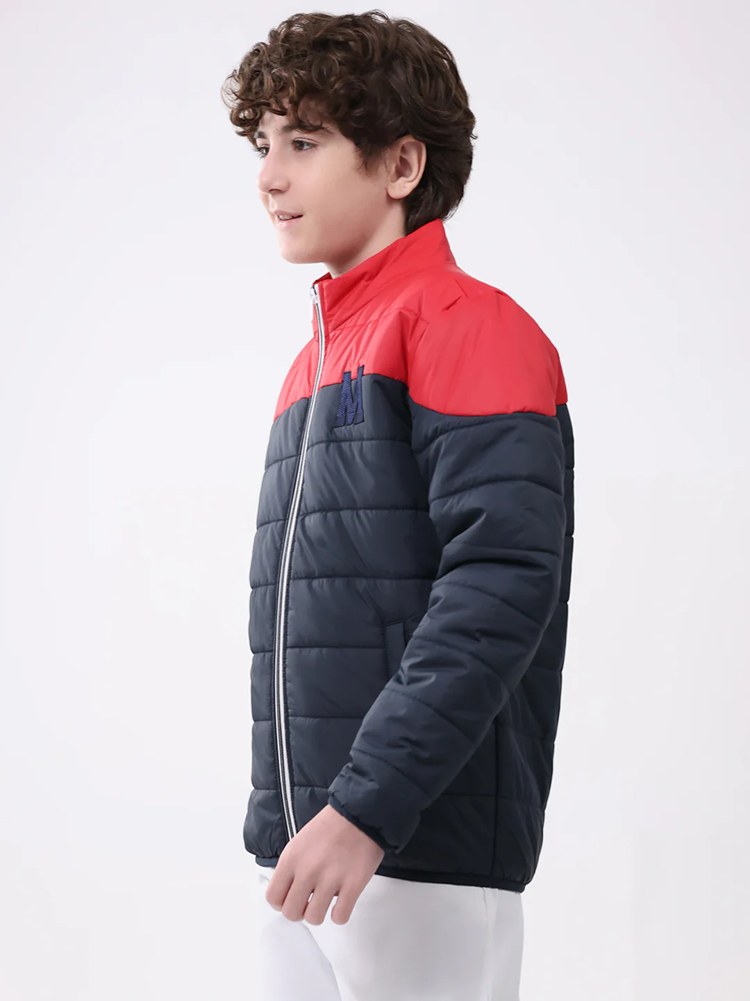 Boys Navy Blue Solid Mock Neck Full Sleeve Boys Jacket - Image 3