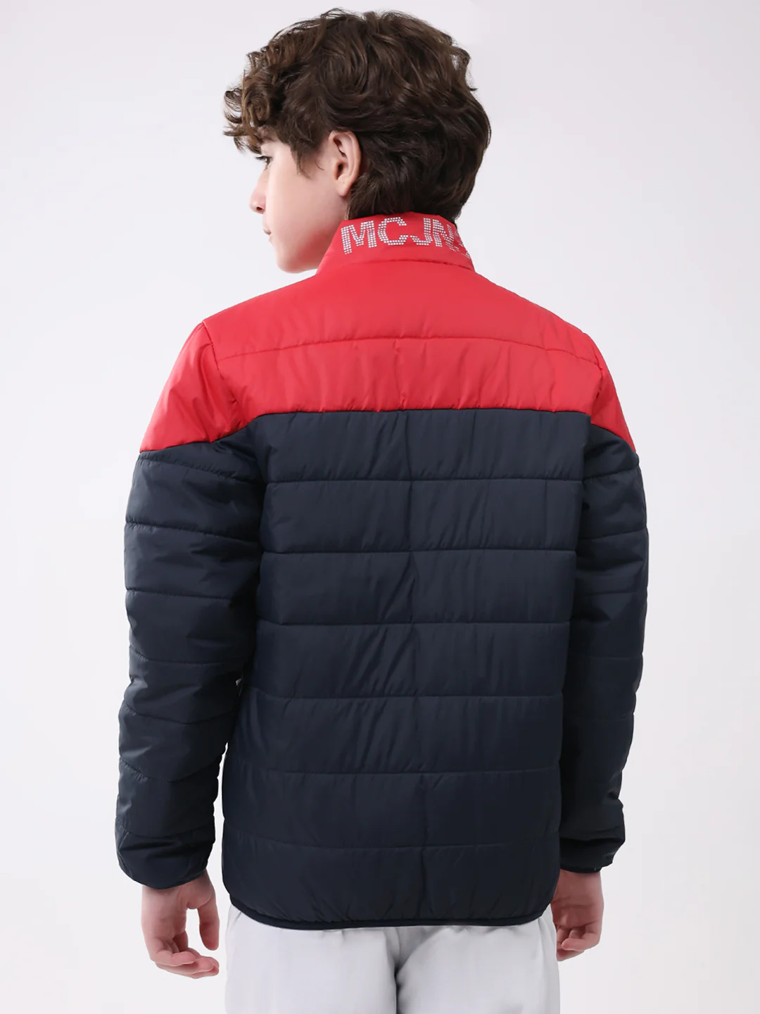 Boys Navy Blue Solid Mock Neck Full Sleeve Boys Jacket - Image 5