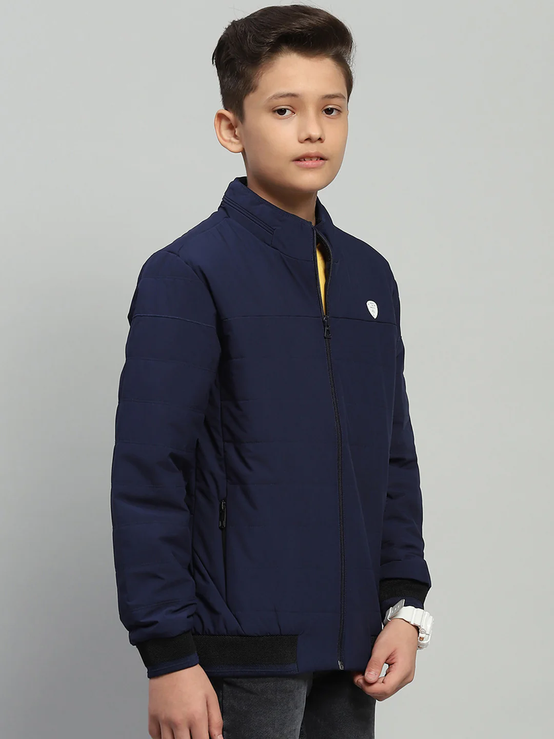 Boys Navy Blue Solid Mock Neck Full Sleeve Jacket - Image 4