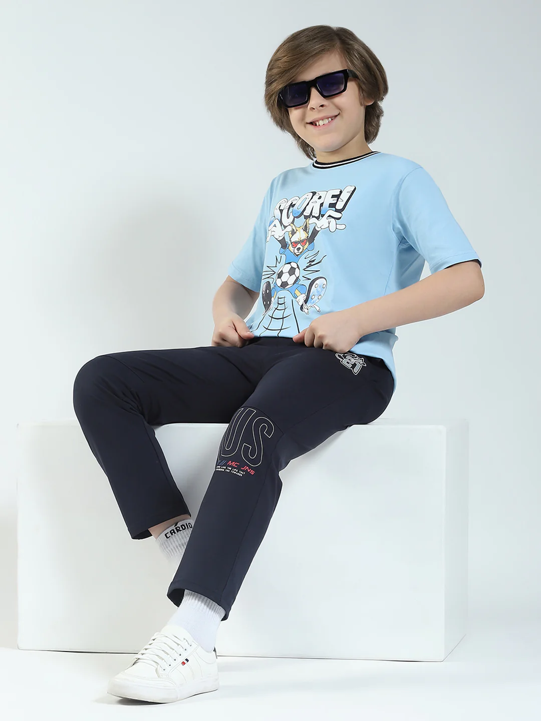 Boys Navy Blue Solid Regular Fit Lower - Image 2