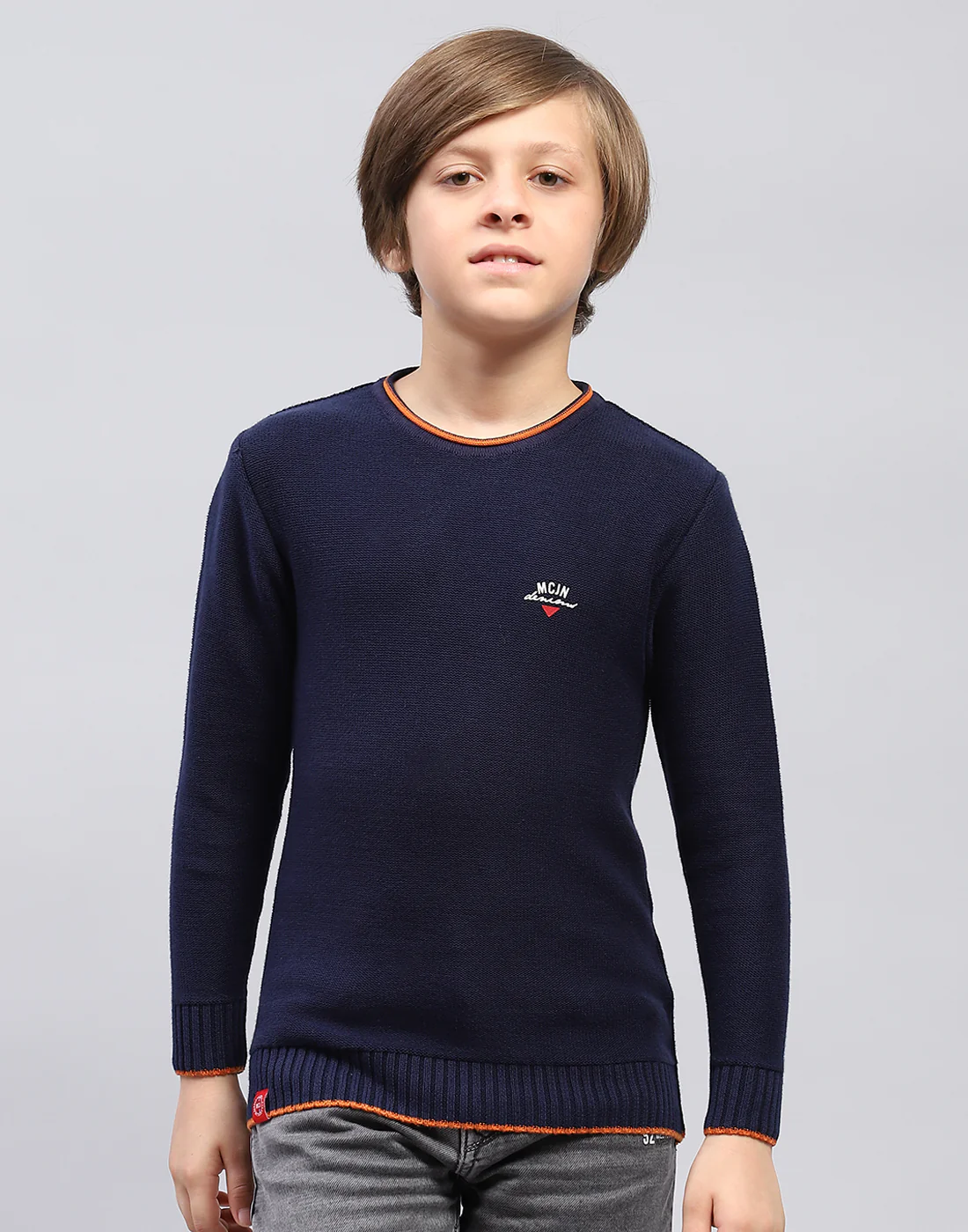 Boys Navy Blue Solid Round Neck Full Sleeve Pullover - Image 2