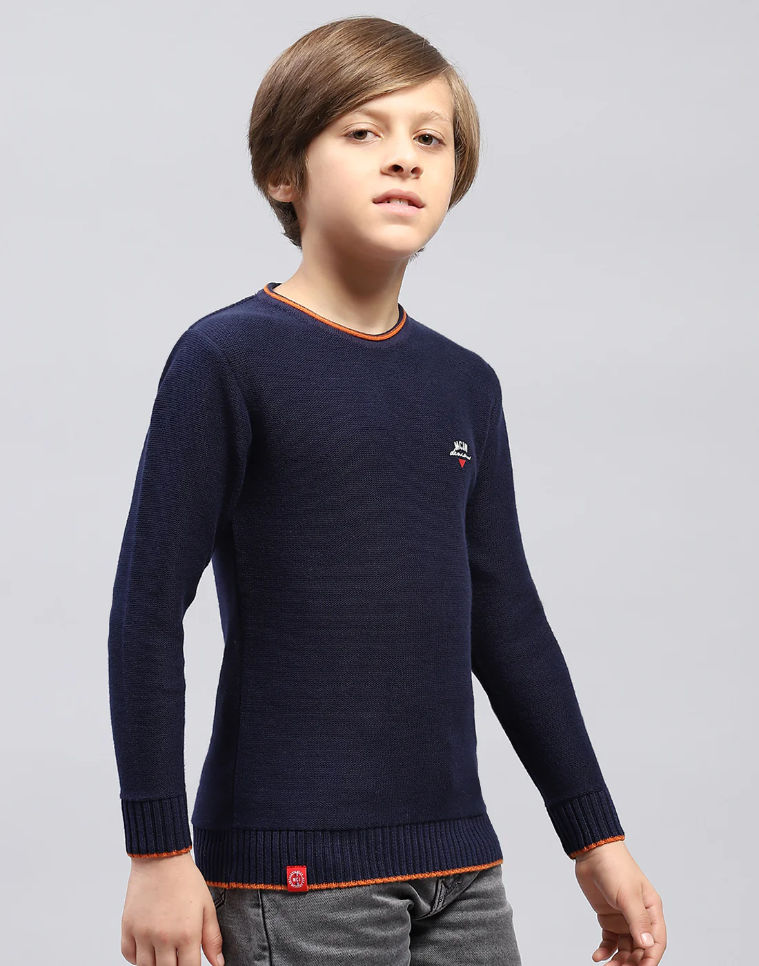 Boys Navy Blue Solid Round Neck Full Sleeve Pullover - Image 4