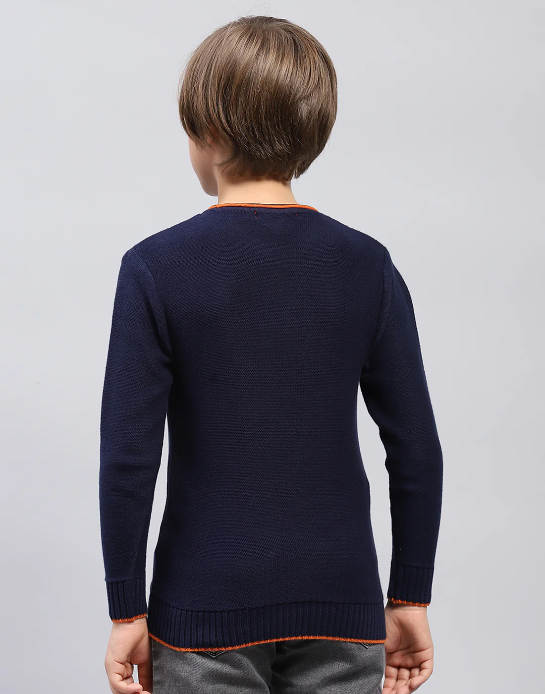Boys Navy Blue Solid Round Neck Full Sleeve Pullover - Image 5