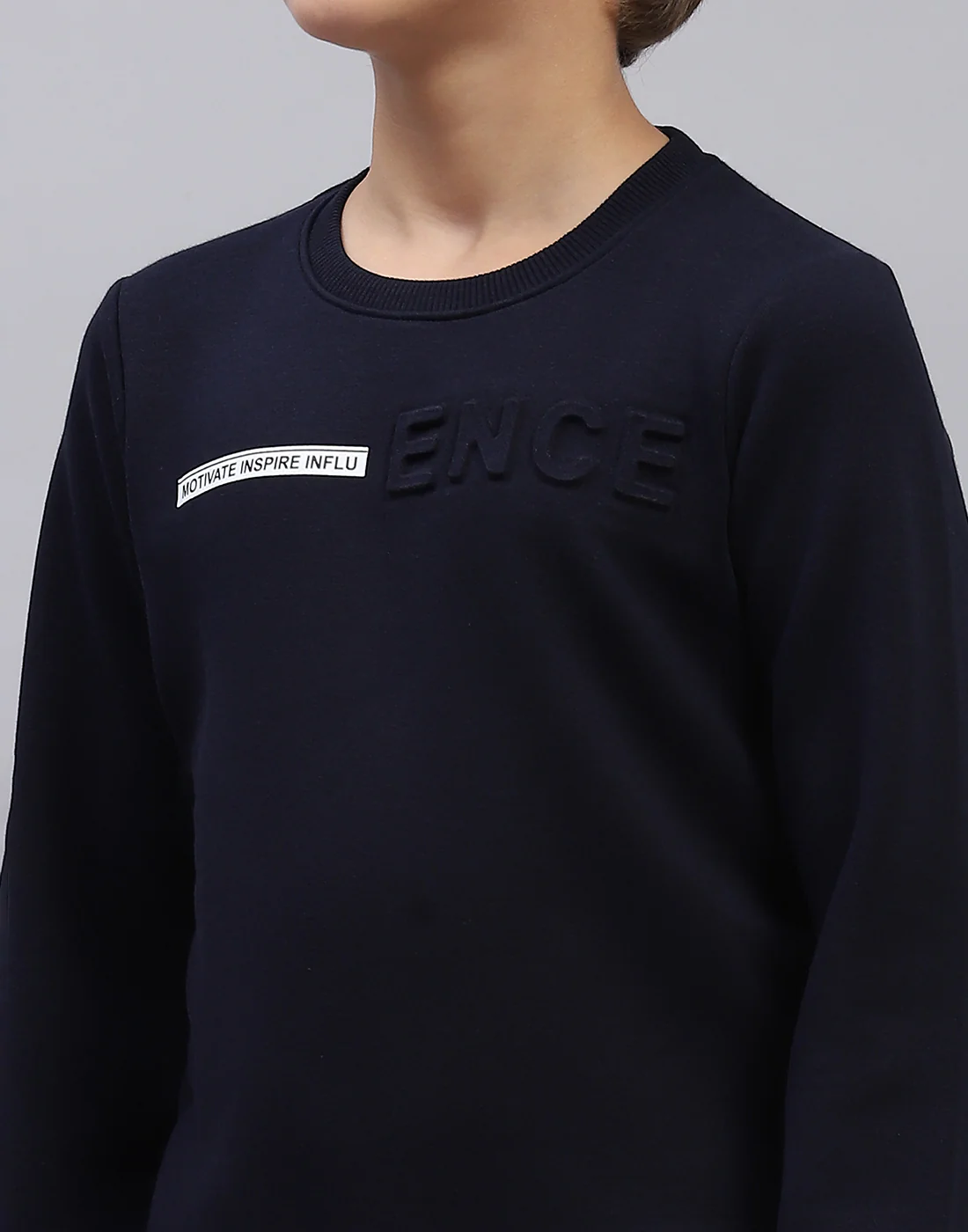 Boys Navy Blue Solid Round Neck Full Sleeve Sweatshirt - Image 7