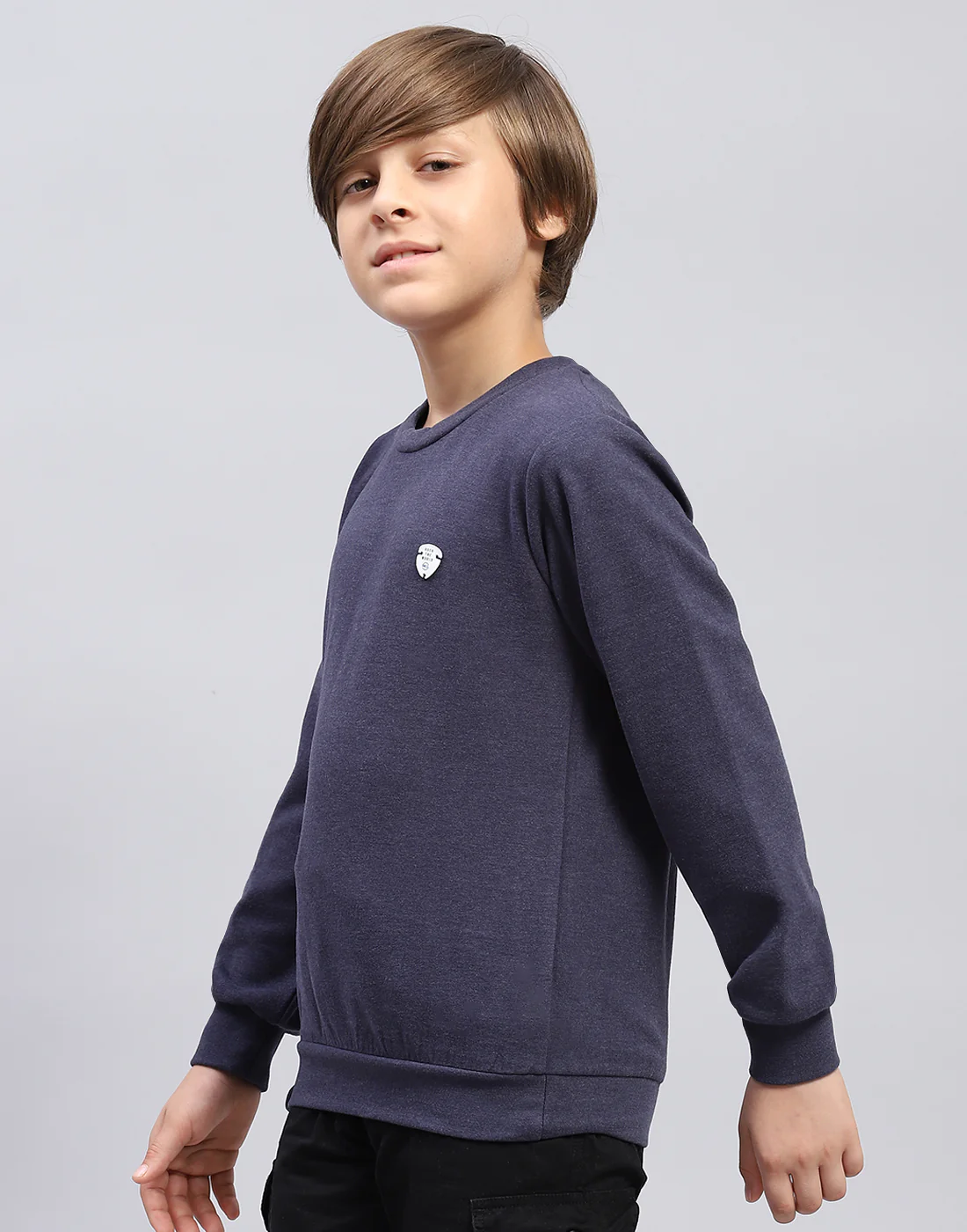 Boys Navy Blue Solid Round Neck Full Sleeve Sweatshirt - Image 3