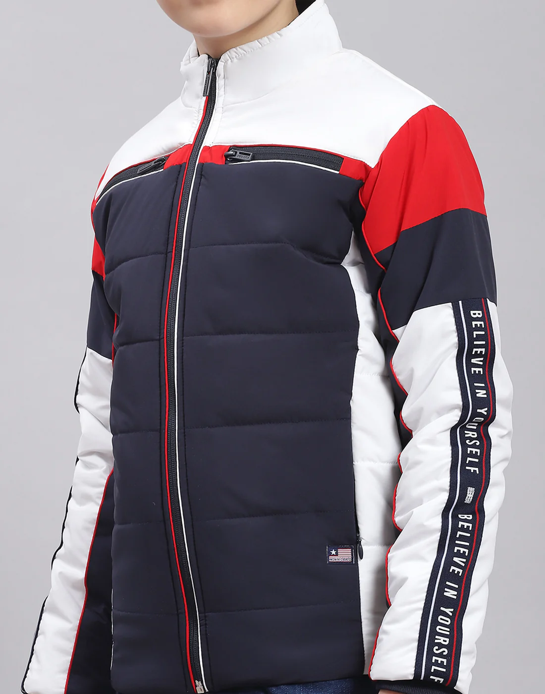 Boys Navy Blue Solid Stand Collar Full Sleeve Boys Jacket - Image 7