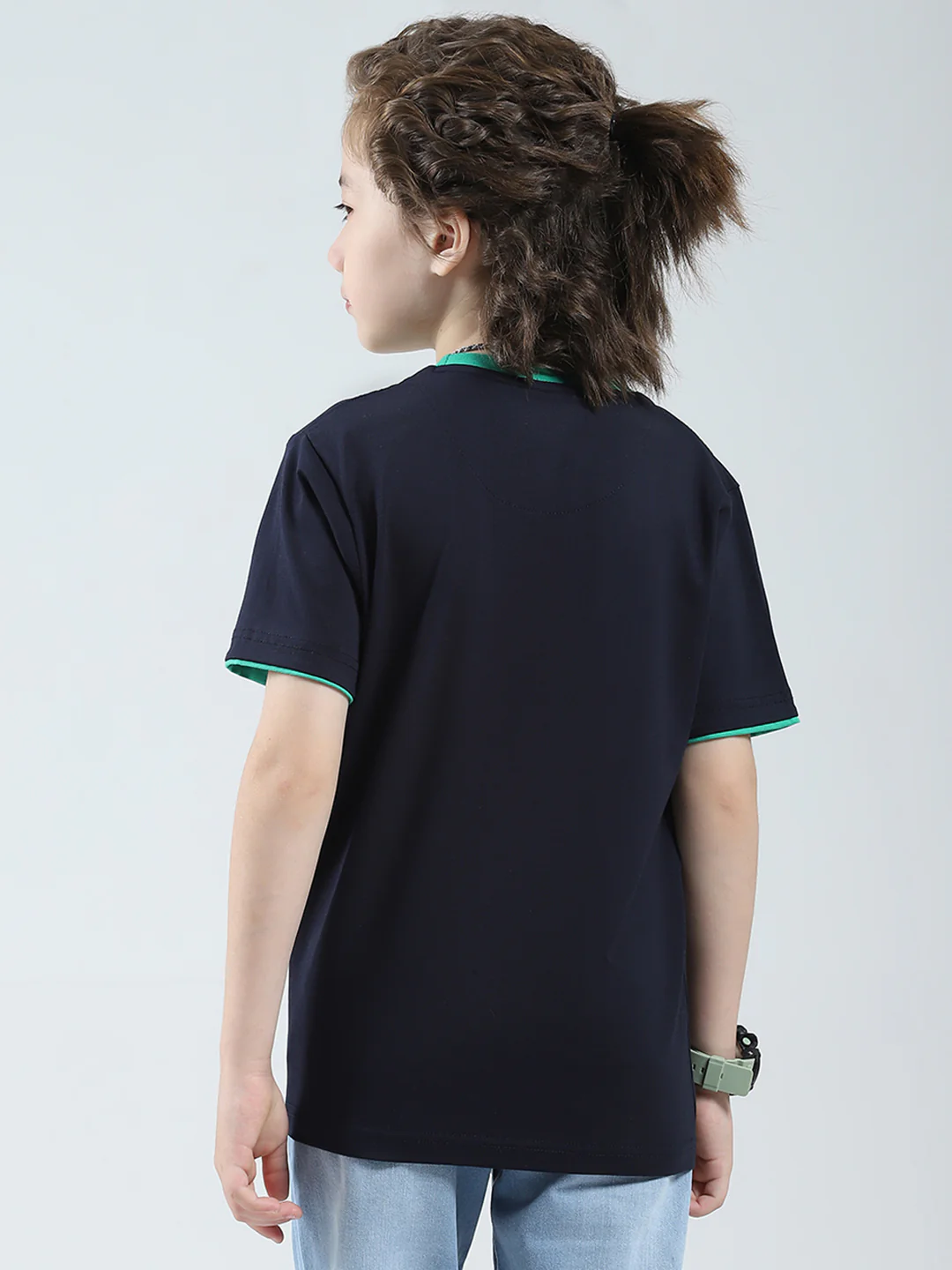 Boys Navy Blue Solid Round Neck Half Sleeve T-Shirt - Image 5