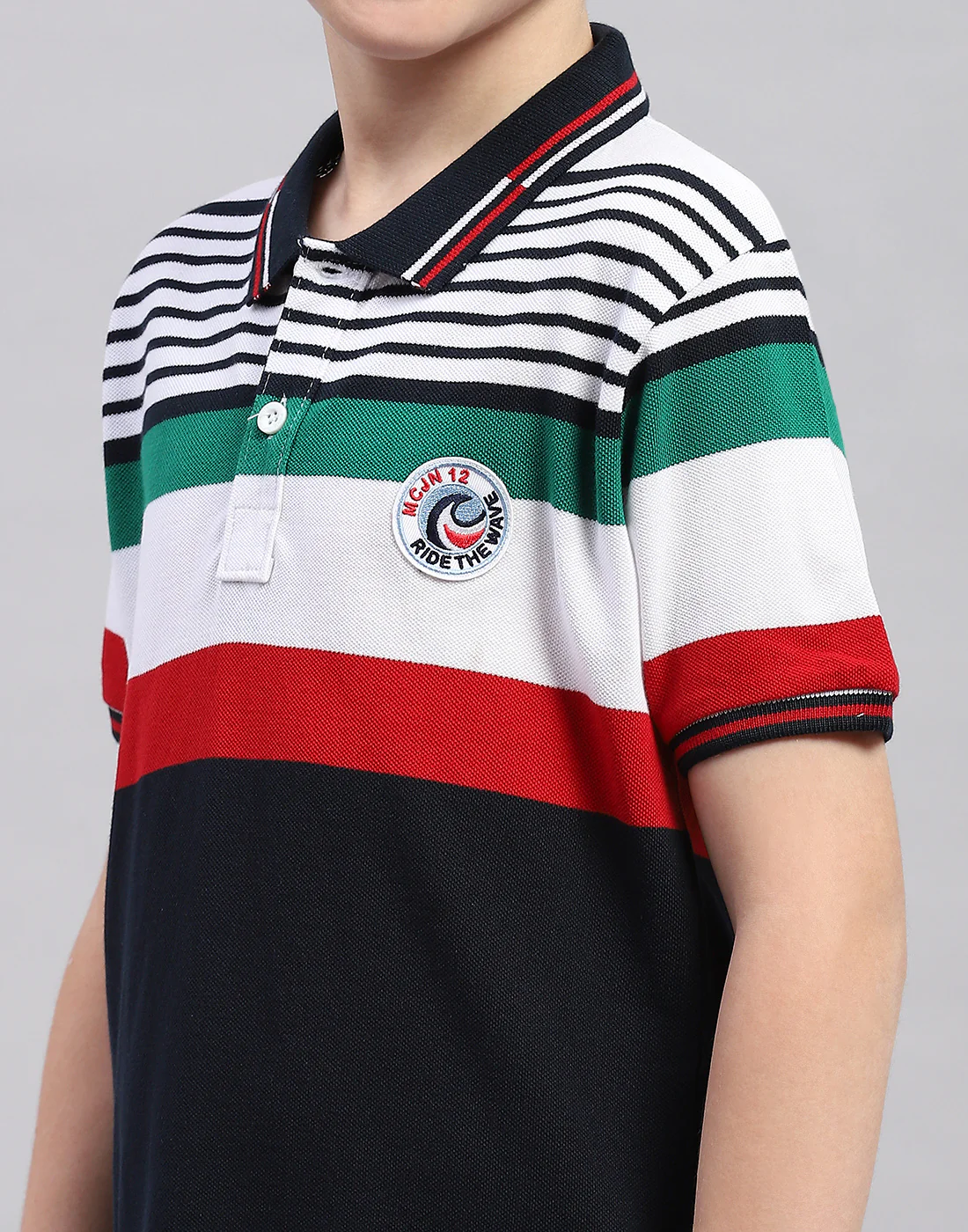 Boys Navy Blue Stripe Polo Collar Half Sleeve T-Shirt - Image 6