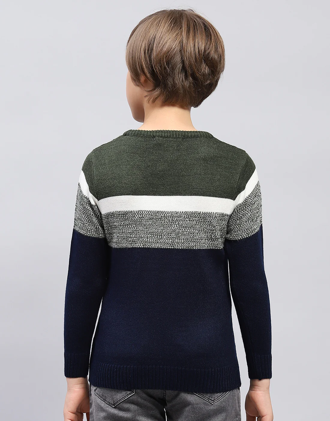Boys Navy Blue Stripe Round Neck Full Sleeve Pullover - Image 5
