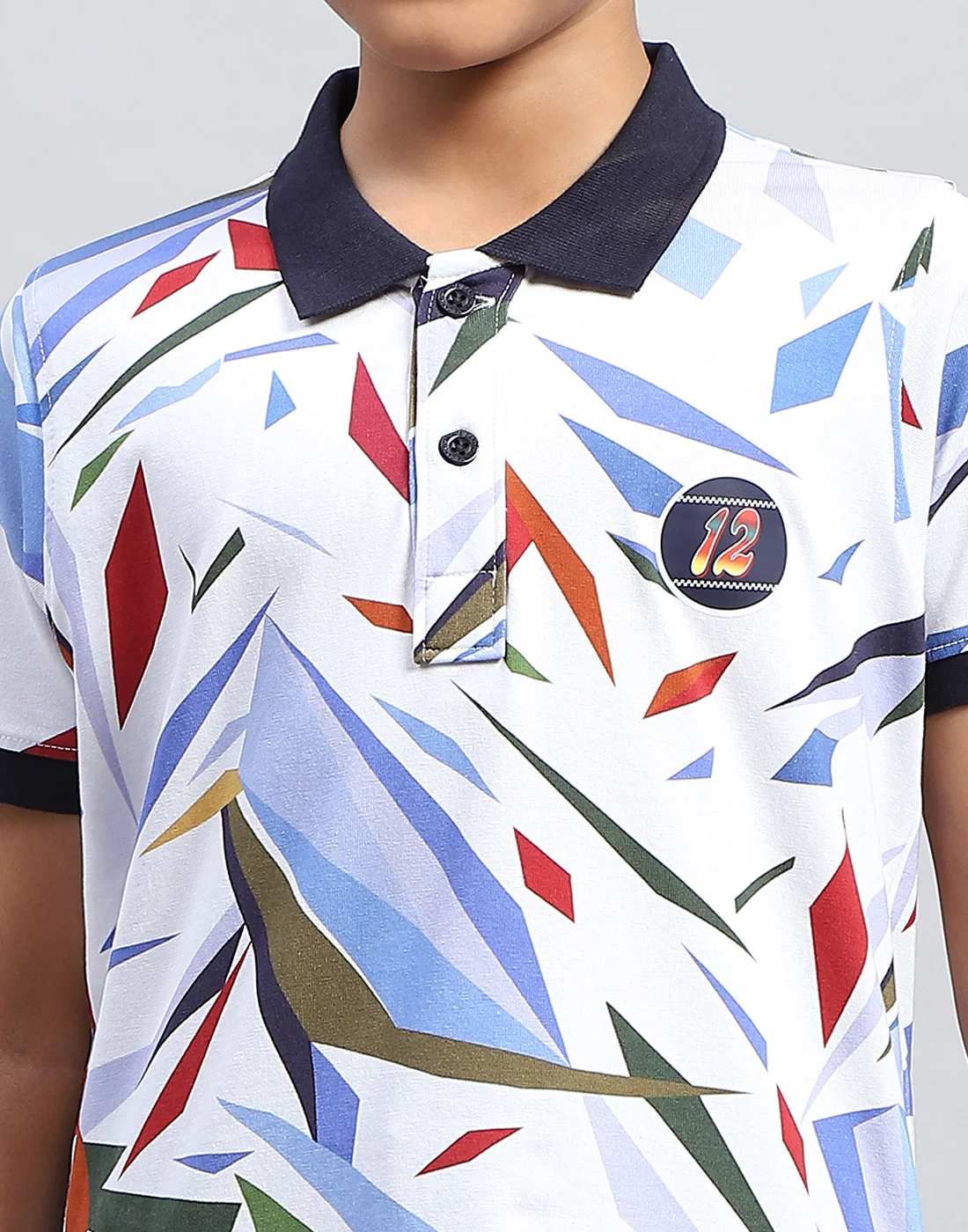 Boys Navy Blue & White Printed Polo Collar Half Sleeve T-Shirt - Image 6