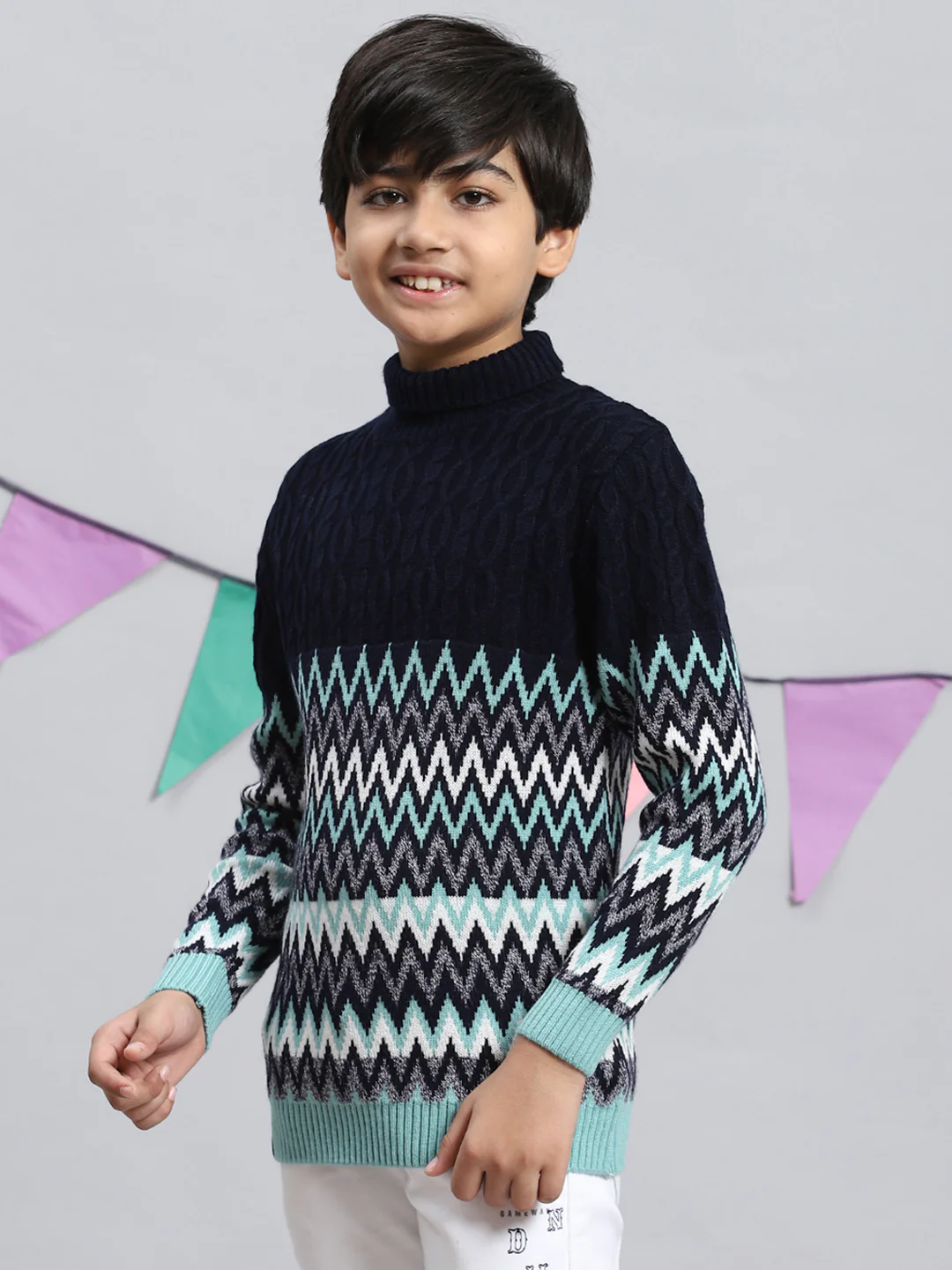 Boys Navy Blue Zig-Zag Pullover - Image 3
