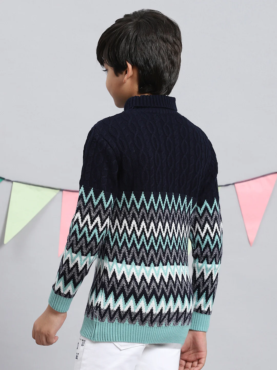 Boys Navy Blue Zig-Zag Pullover - Image 4