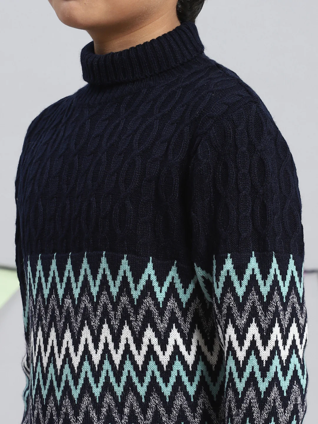 Boys Navy Blue Zig-Zag Pullover - Image 6