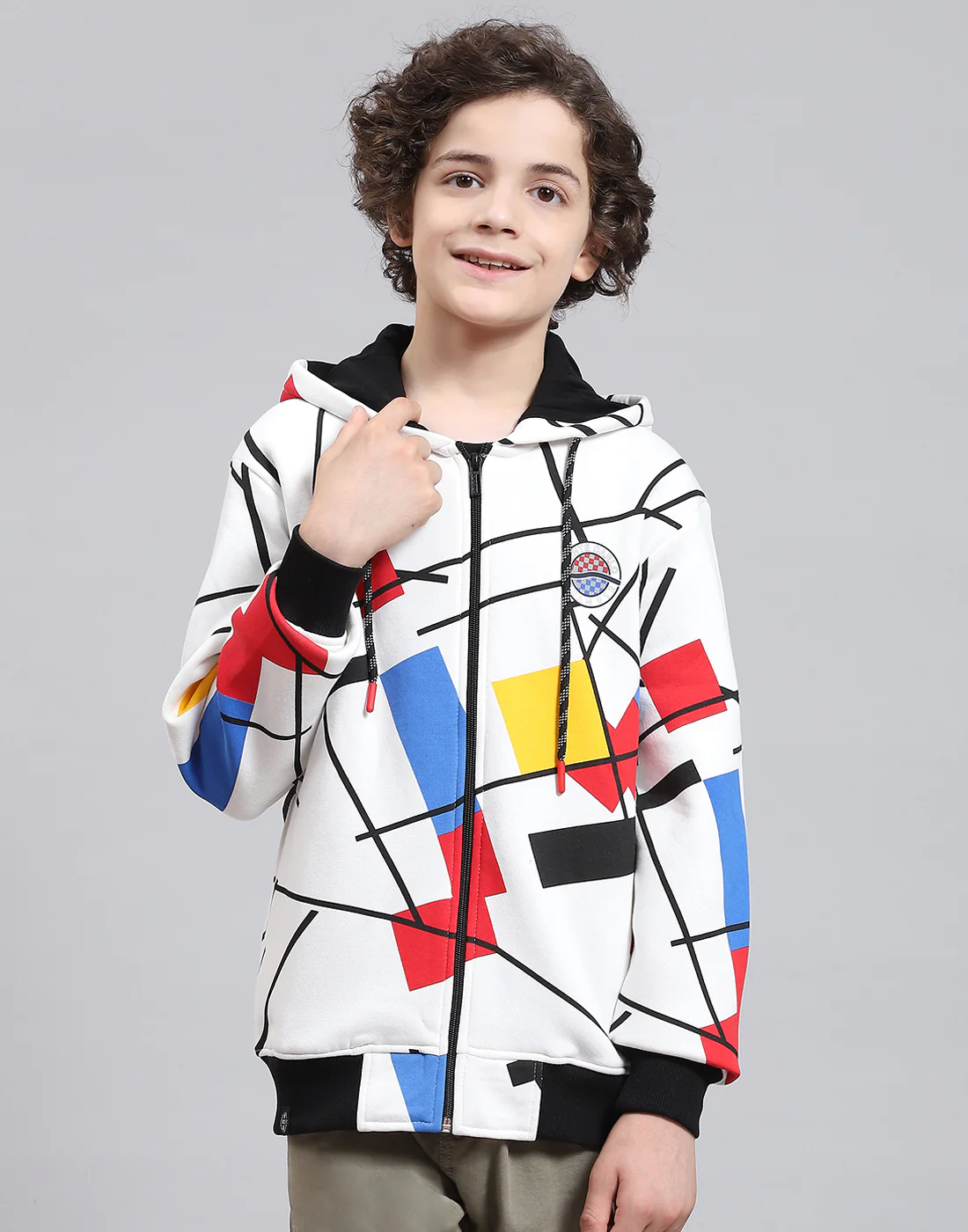 Boys Off White Printed Hooded Full Sleeve Sweatshirt - Image 2