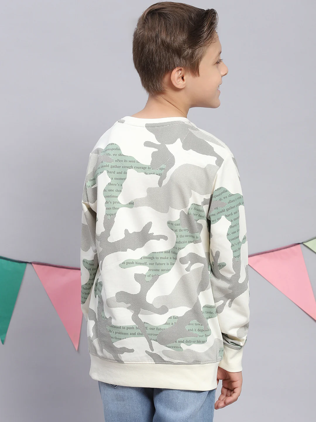 Boys Off White Printed Round Neck Full Sleeve Sweatshirt - Image 5