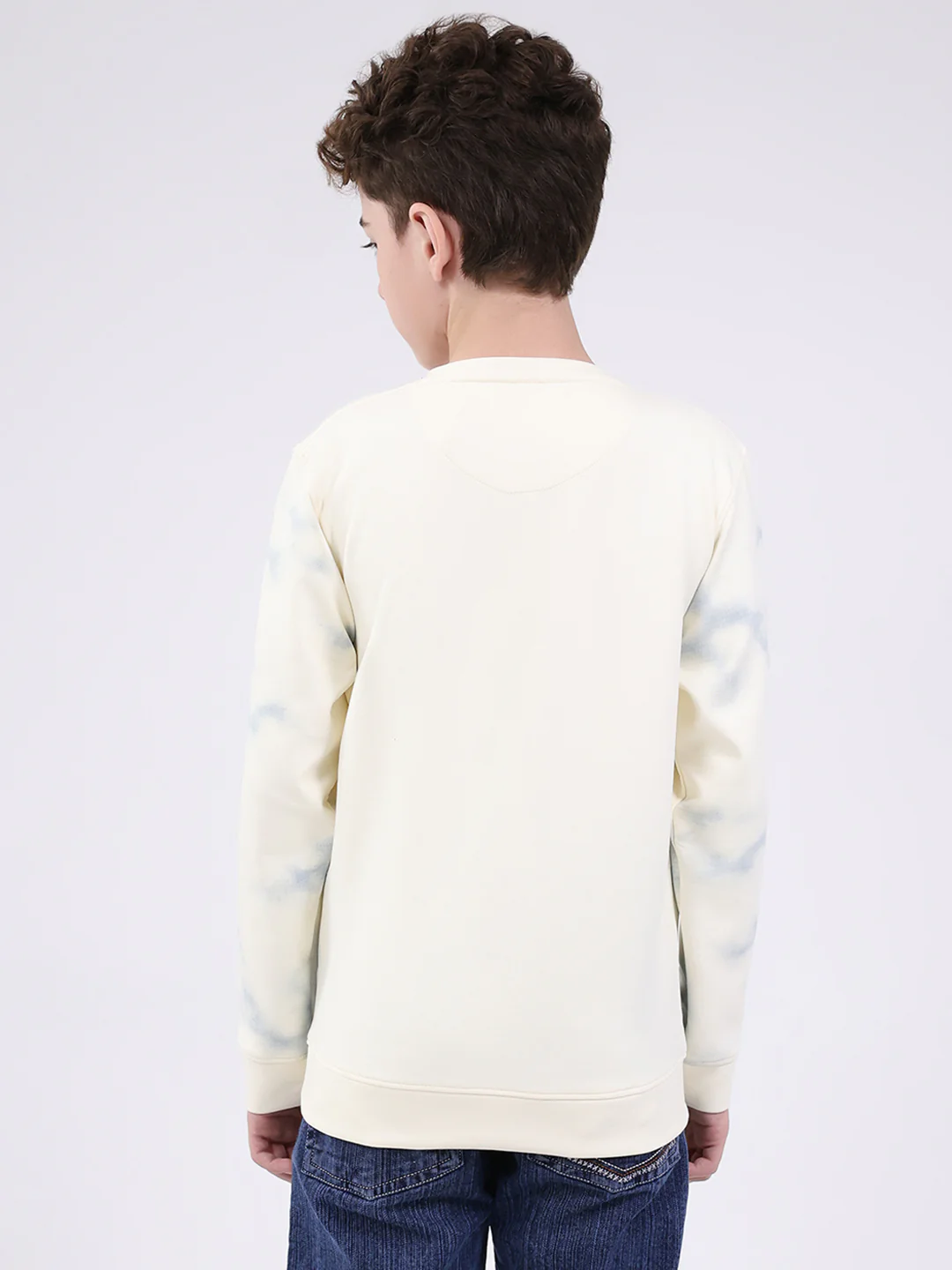 Boys Off White Printed Round Neck Full Sleeve Sweatshirt - Image 5
