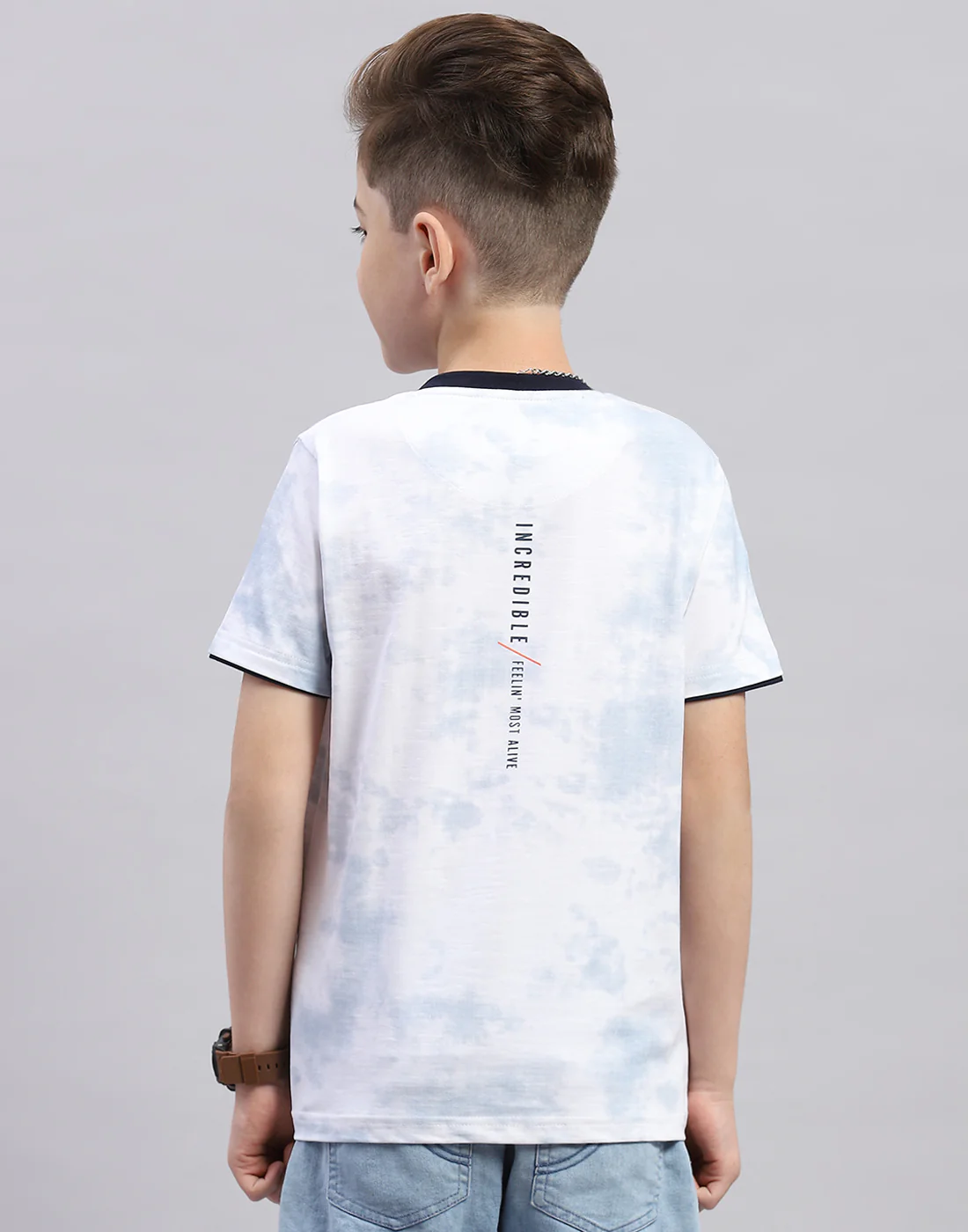 Boys Off White Printed Round Neck Half Sleeve T-Shirt - Image 5