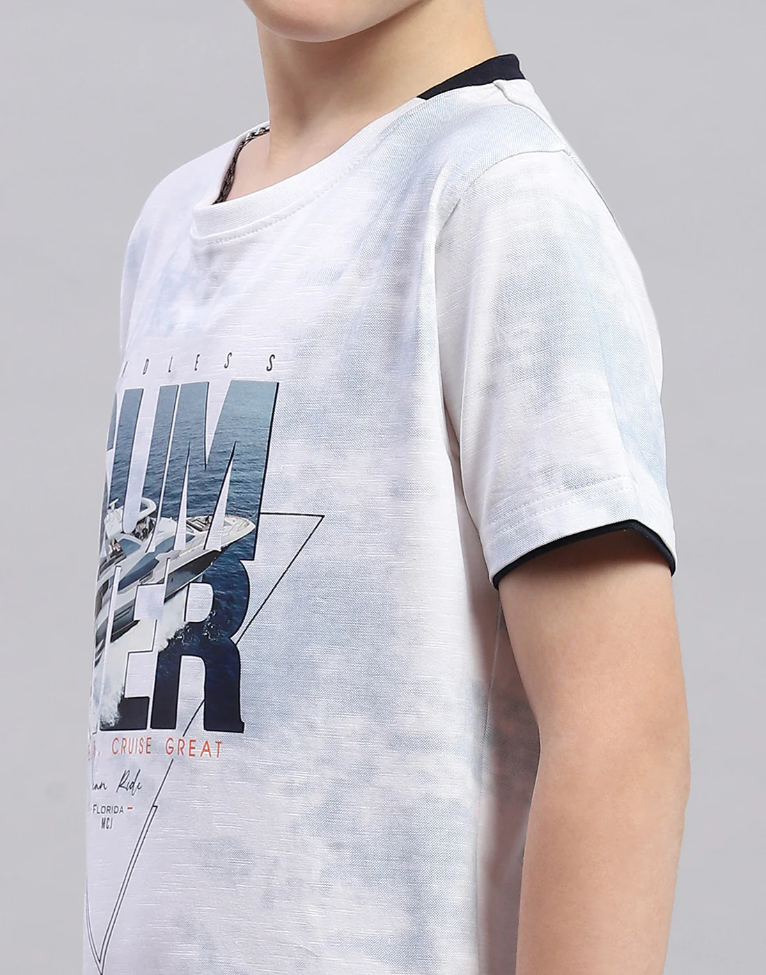 Boys Off White Printed Round Neck Half Sleeve T-Shirt - Image 6