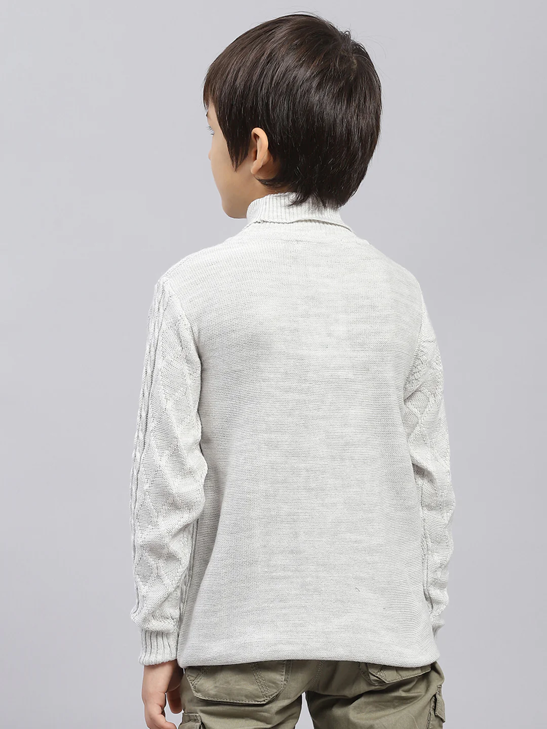Boys Off White Self Design High Neck Full Sleeve Pullover - Image 5