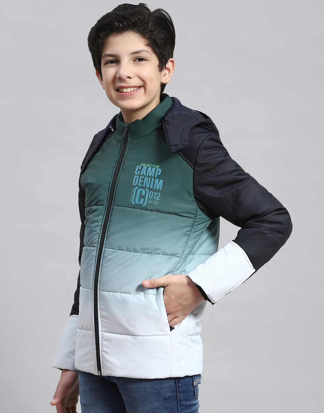 Boys Olive Colourblocked Hooded Full Sleeve Boys Jacket - Image 3