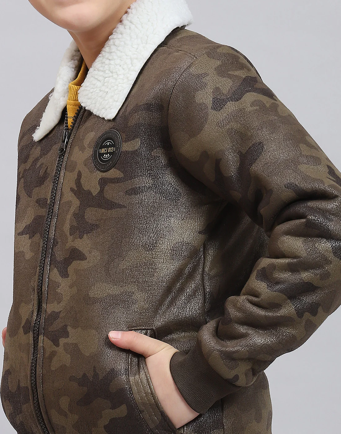 Boys Olive Printed Collar Full Sleeve Boys Jacket - Image 7