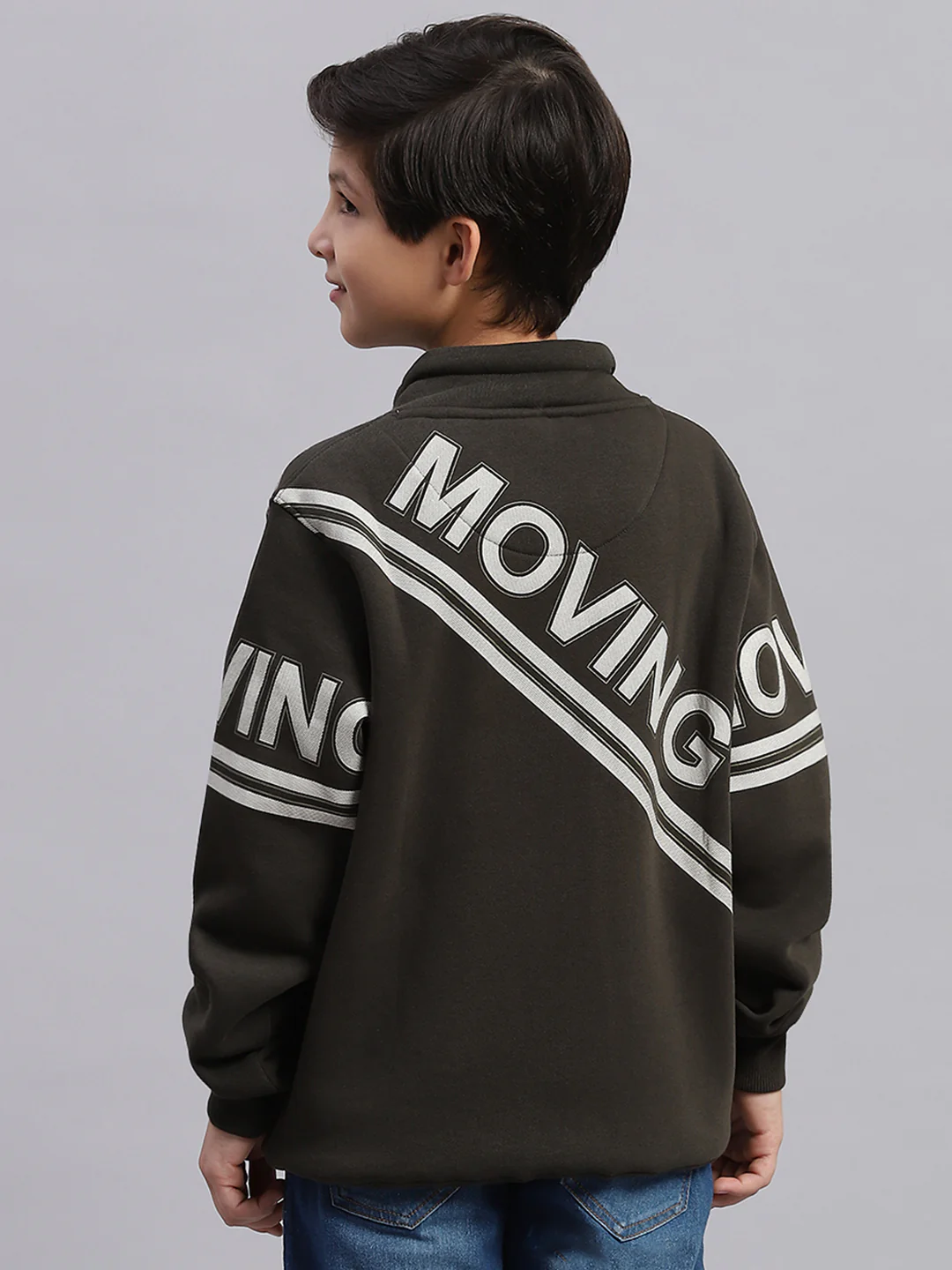 Boys Olive Printed F Neck Full Sleeve Sweatshirt - Image 5