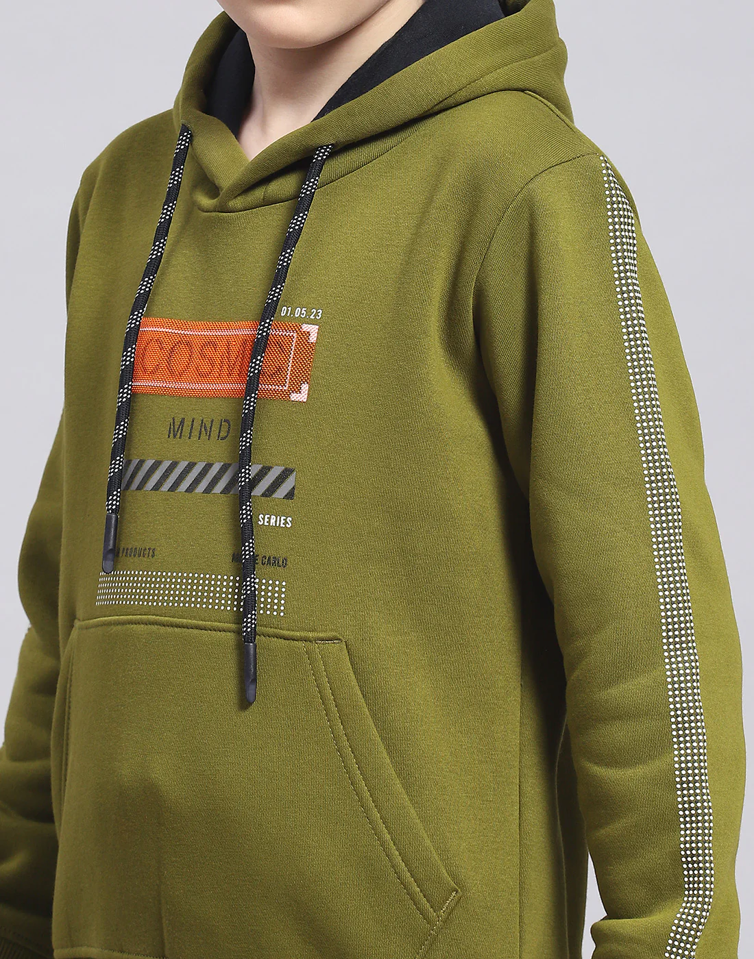 Boys Olive Printed Hooded Full Sleeve Sweatshirt - Image 7