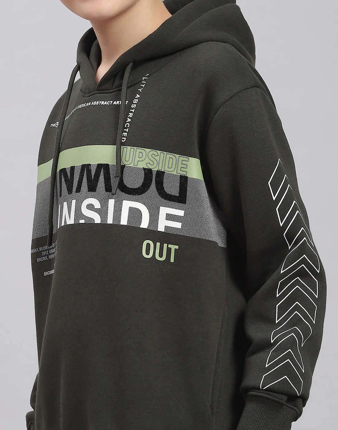 Boys Olive Printed Hooded Full Sleeve Sweatshirt - Image 6
