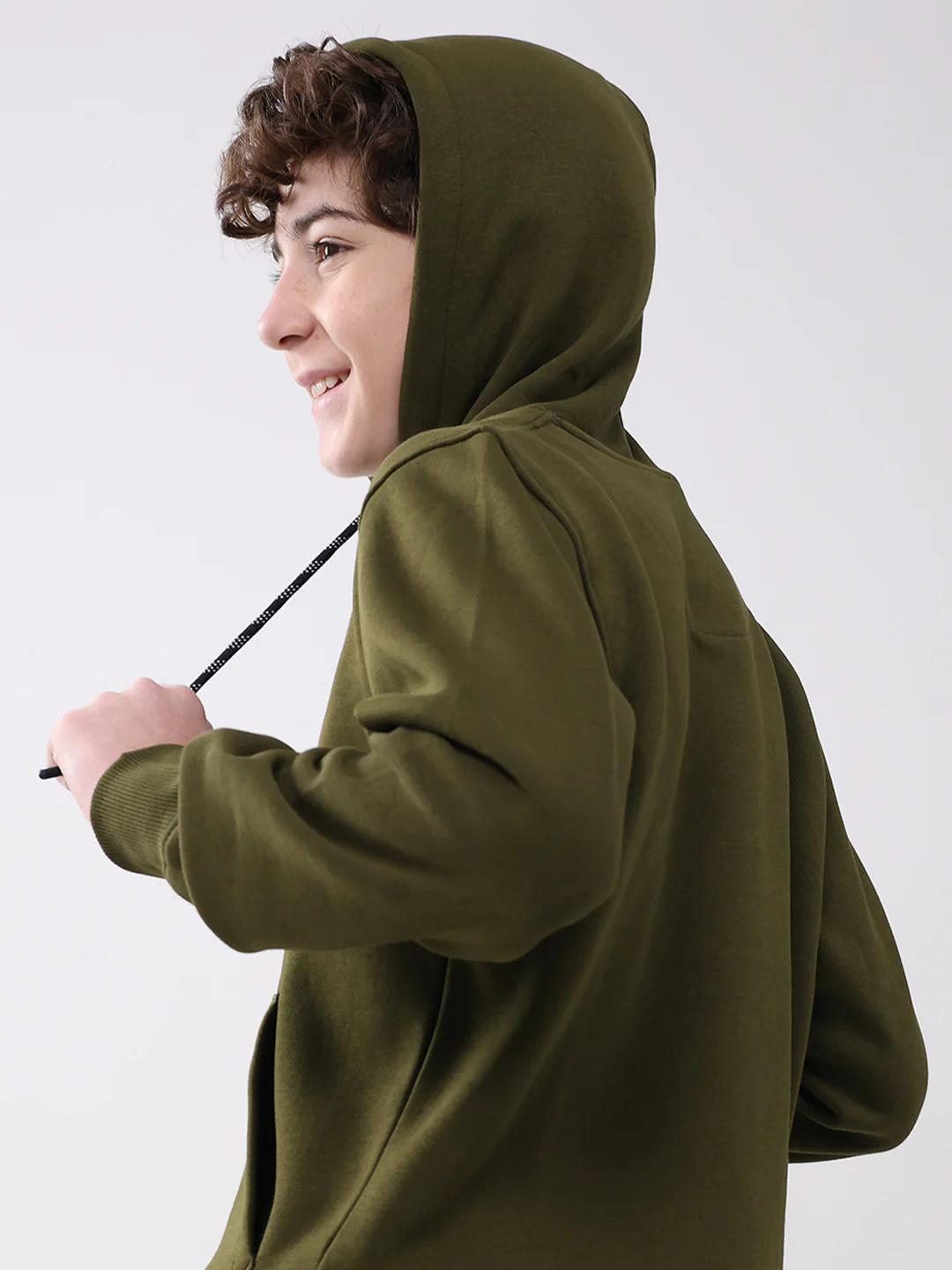 Boys Olive Printed Hooded Full Sleeve Sweatshirt - Image 7