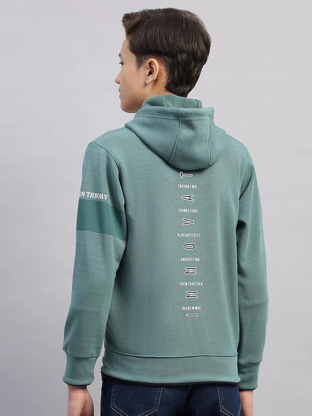 Boys Olive Printed Hooded Full Sleeve Sweatshirt - Image 5