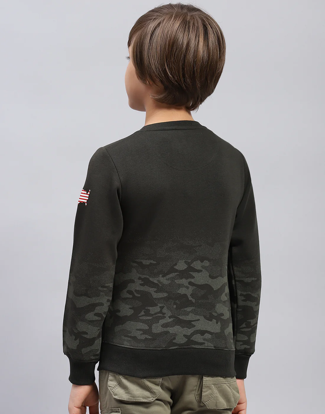 Boys Olive Printed Round Neck Full Sleeve Sweatshirt - Image 5