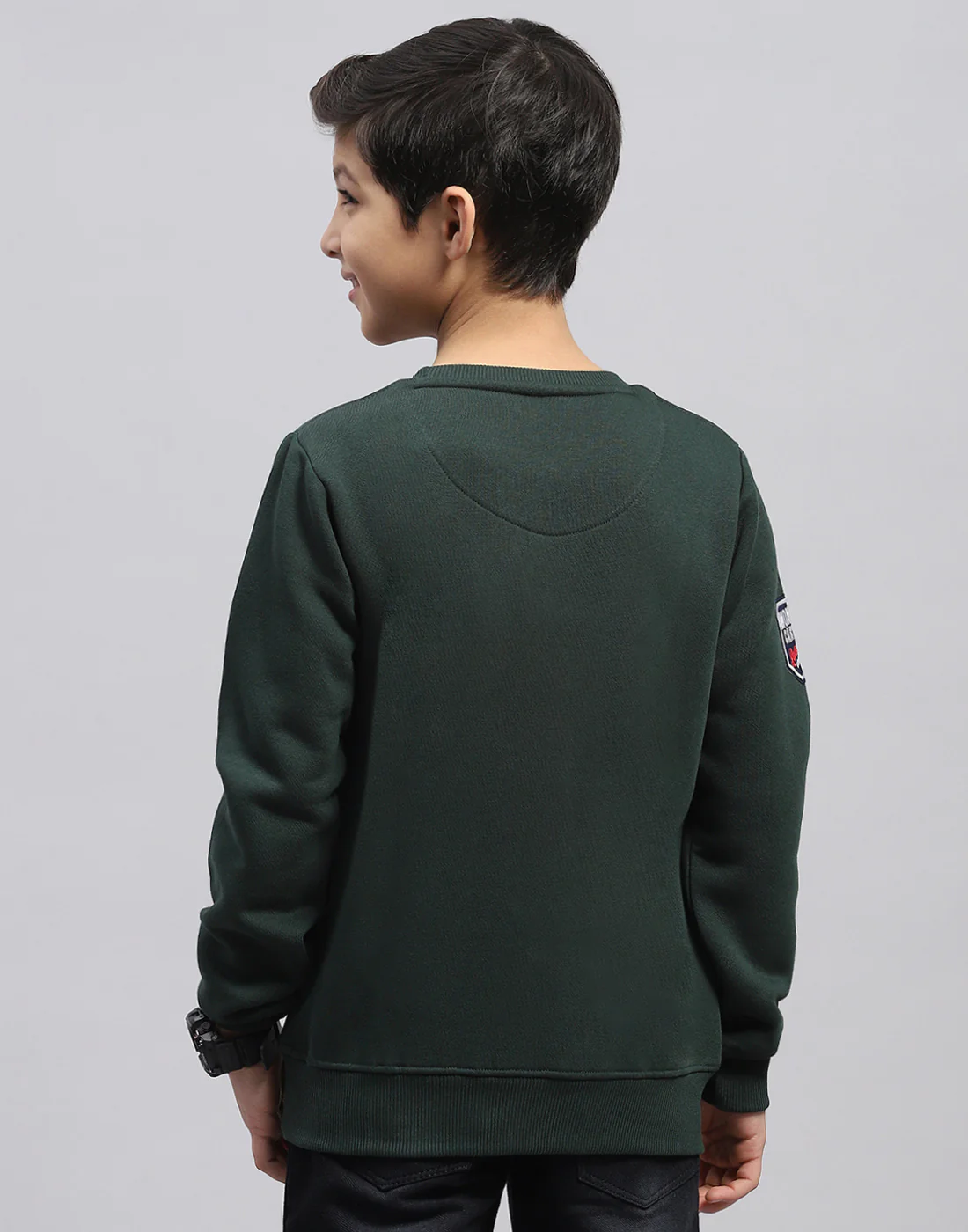 Boys Olive Printed Round Neck Full Sleeve Sweatshirt - Image 5