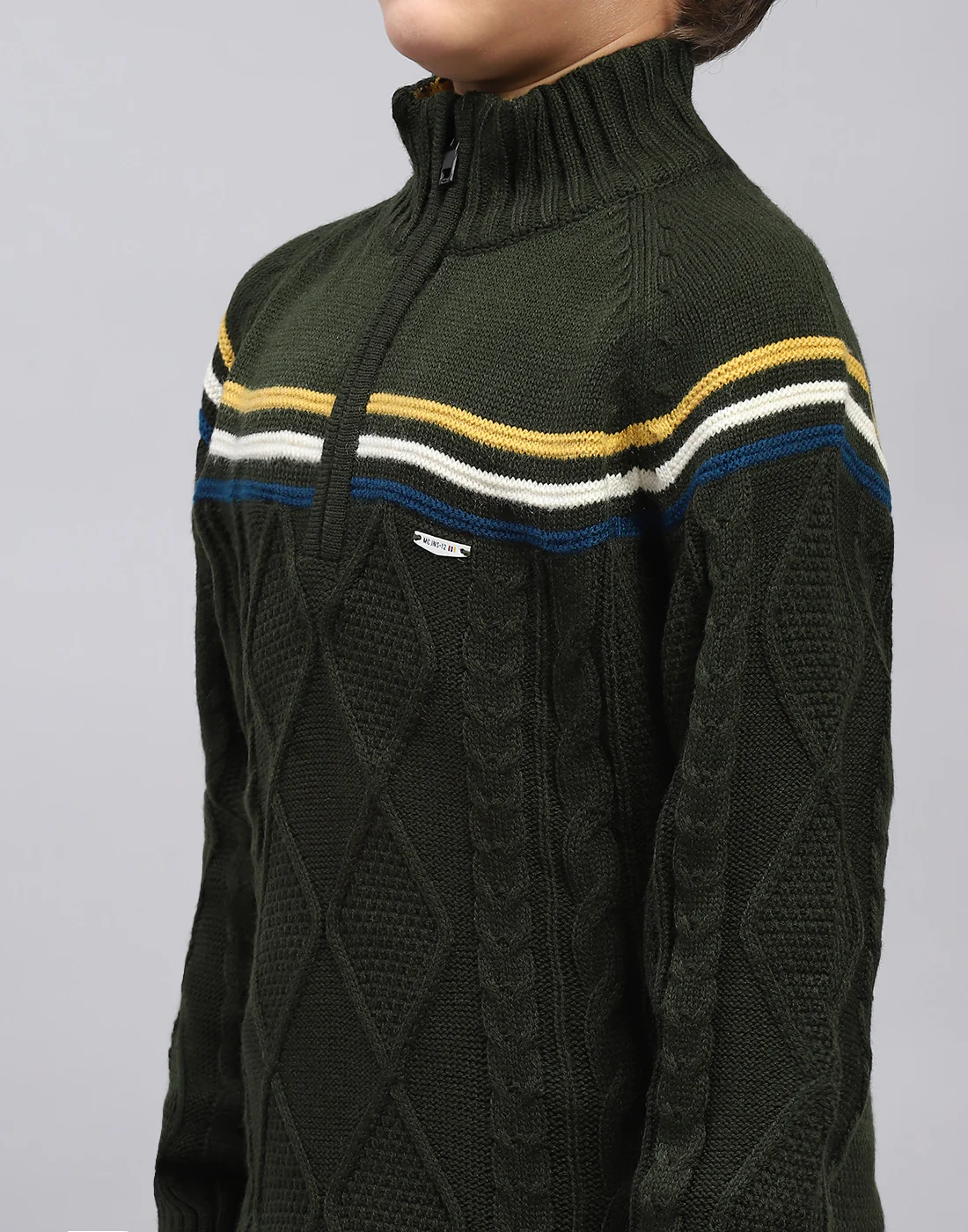 Boys Olive Self Design Turtle Neck Full Sleeve Pullover - Image 6