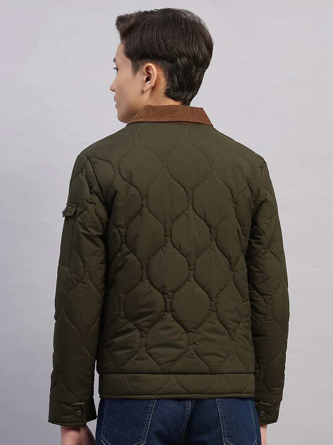 Boys Olive Solid Collar Full Sleeve Reversible Shacket - Image 5