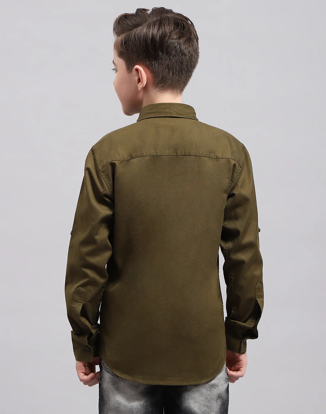 Boys Olive Solid Collar Full Sleeve Shirt - Image 5