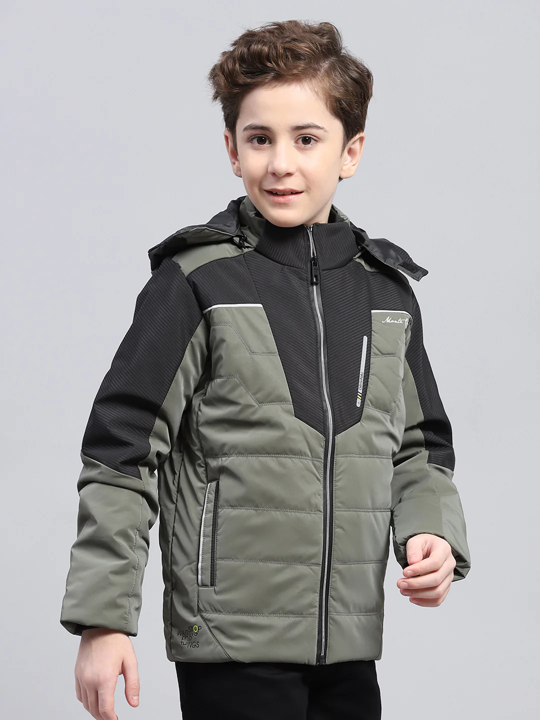 Boys Olive Solid Detachable Hood Full Sleeve Jacket - Image 4