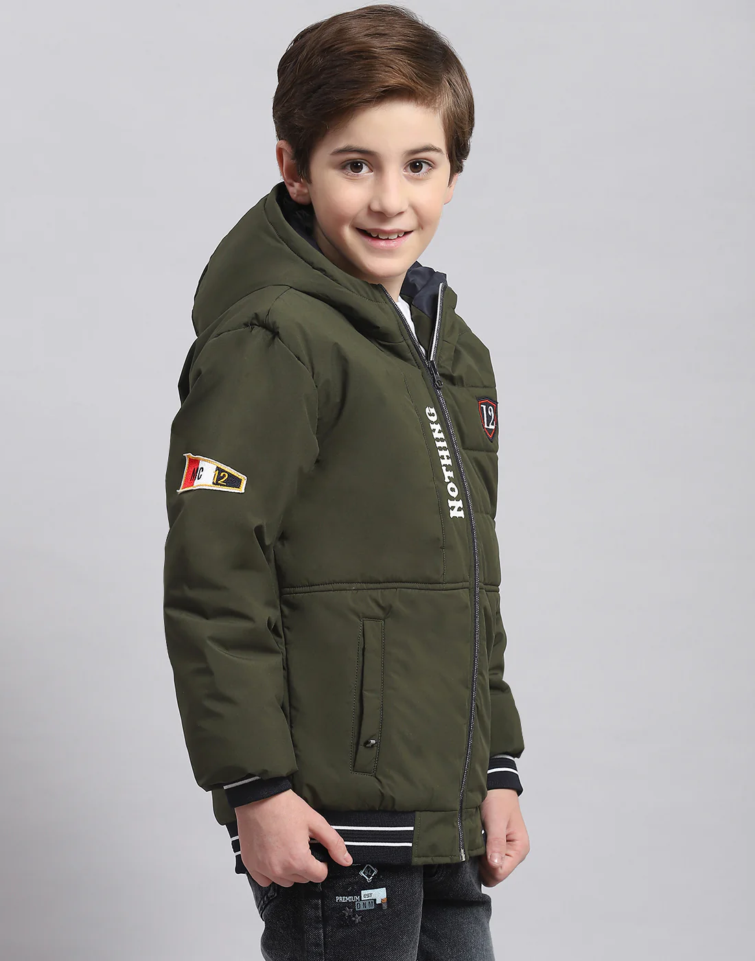 Boys Olive Solid Hooded Full Sleeve Boys Jacket - Image 4