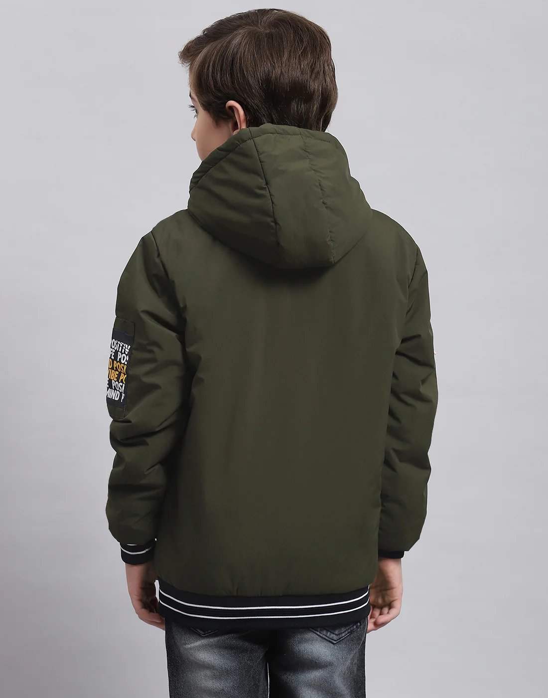 Boys Olive Solid Hooded Full Sleeve Boys Jacket - Image 5