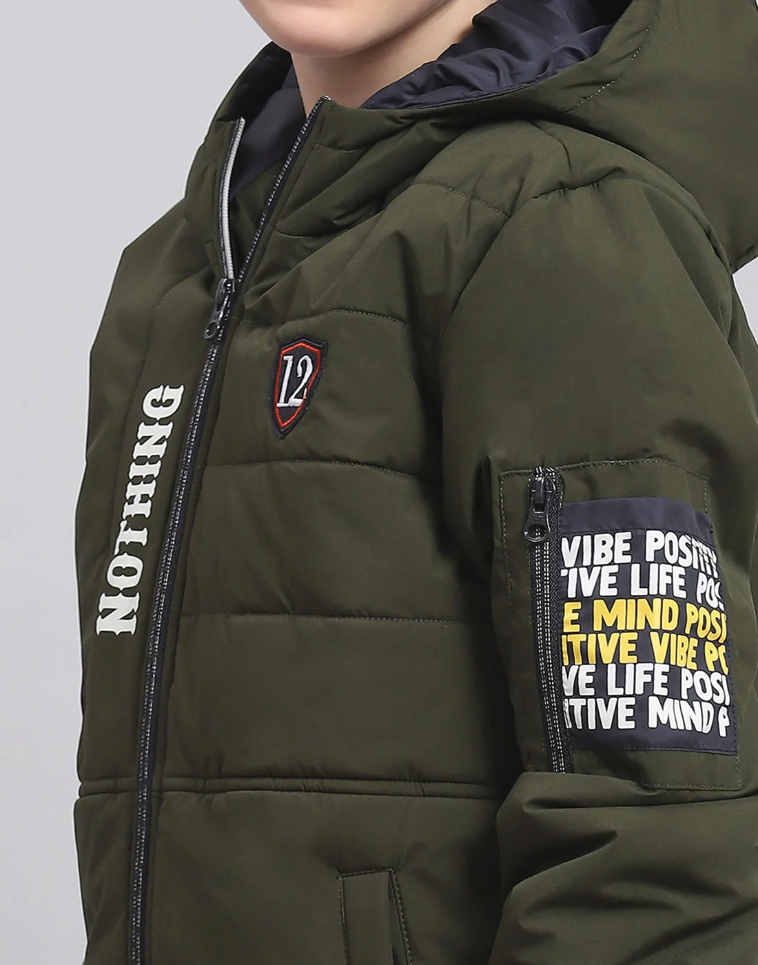 Boys Olive Solid Hooded Full Sleeve Boys Jacket - Image 6
