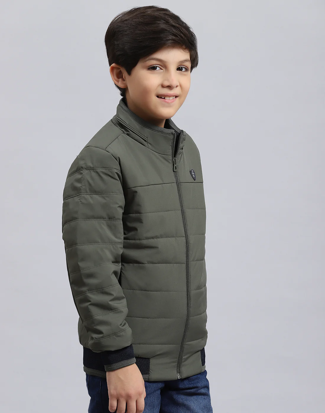 Boys Olive Solid Stand Collar Full Sleeve Boys Jacket - Image 4