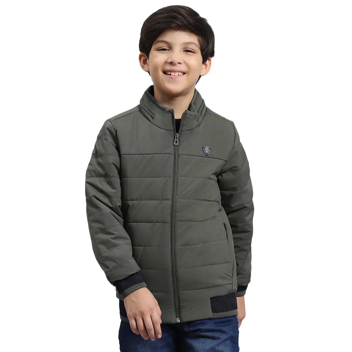 Boys Olive Solid Stand Collar Full Sleeve Boys Jacket - Image 5