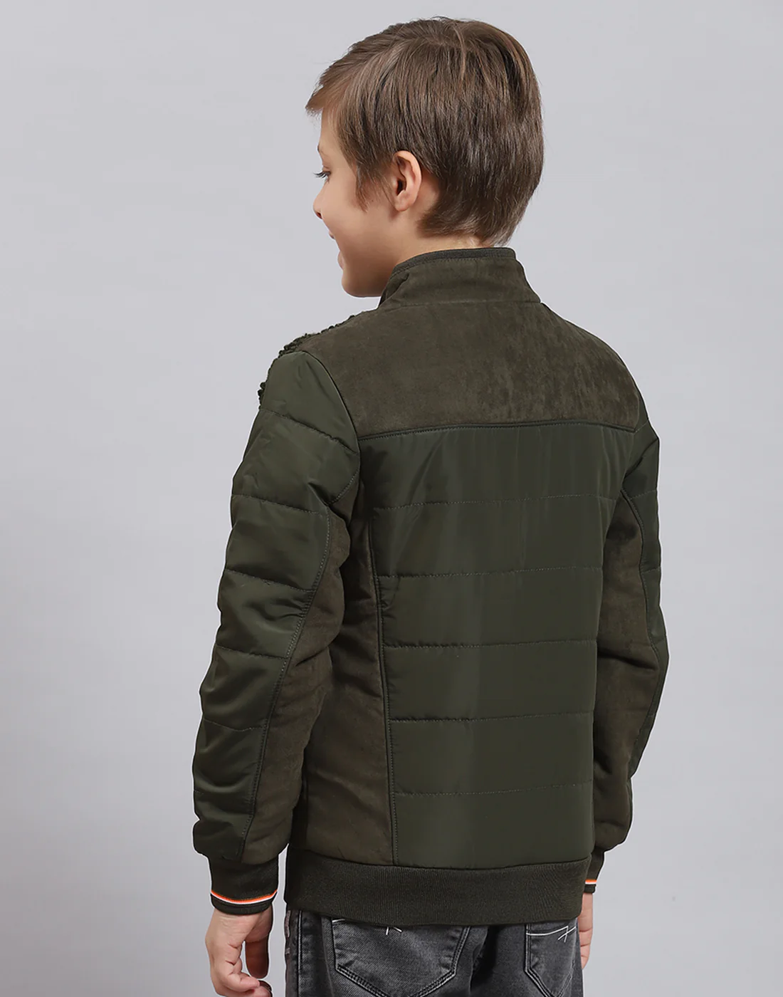 Boys Olive Solid Stand Collar Full Sleeve Boys Jacket - Image 6