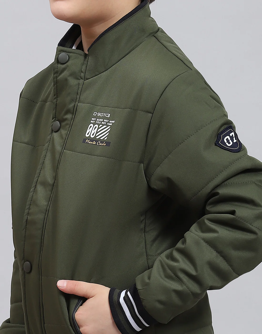 Boys Olive Solid Stand Collar Full Sleeve Boys Jacket - Image 6