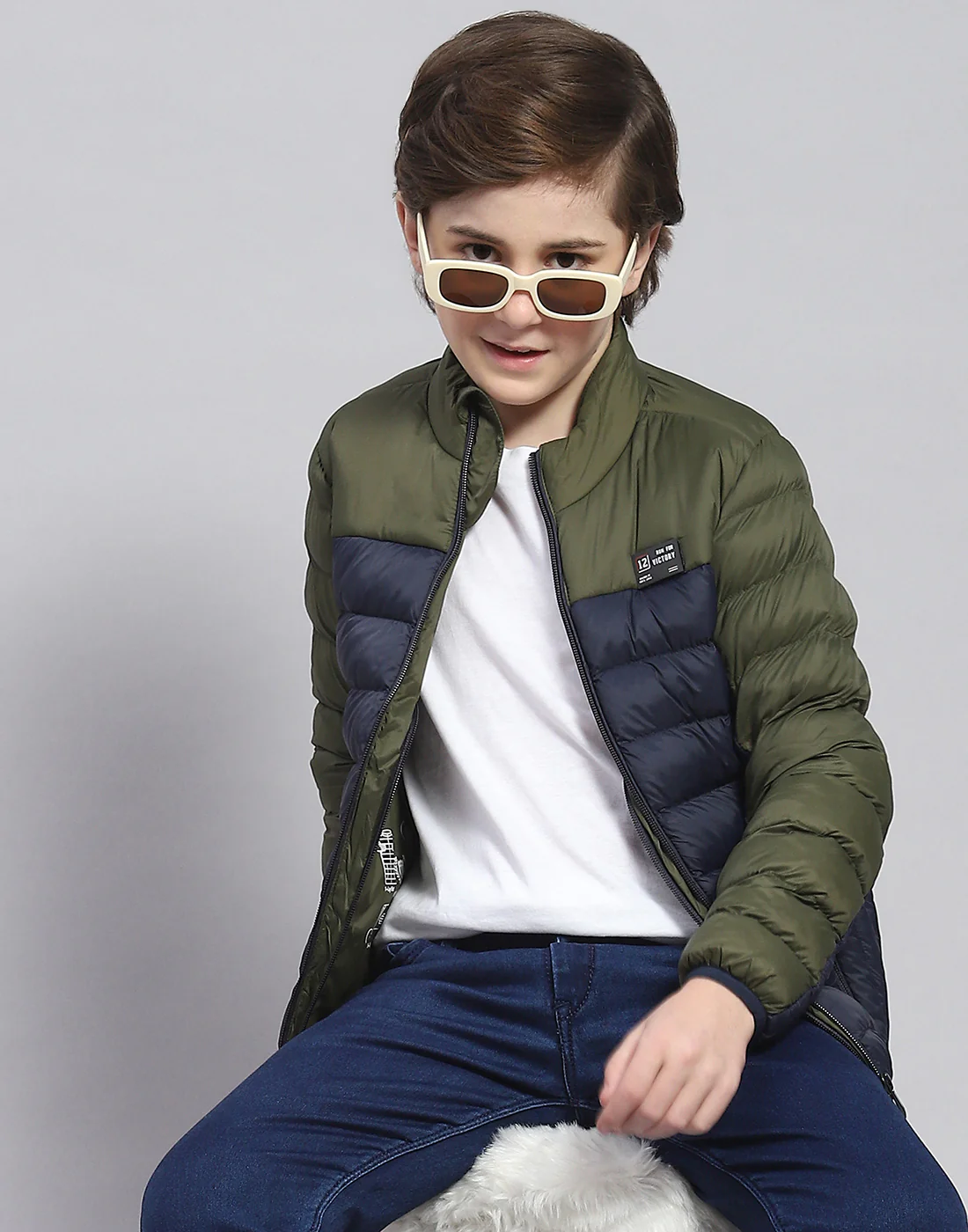 Boys Olive Solid Stand Collar Full Sleeve Boys Jacket - Image 6
