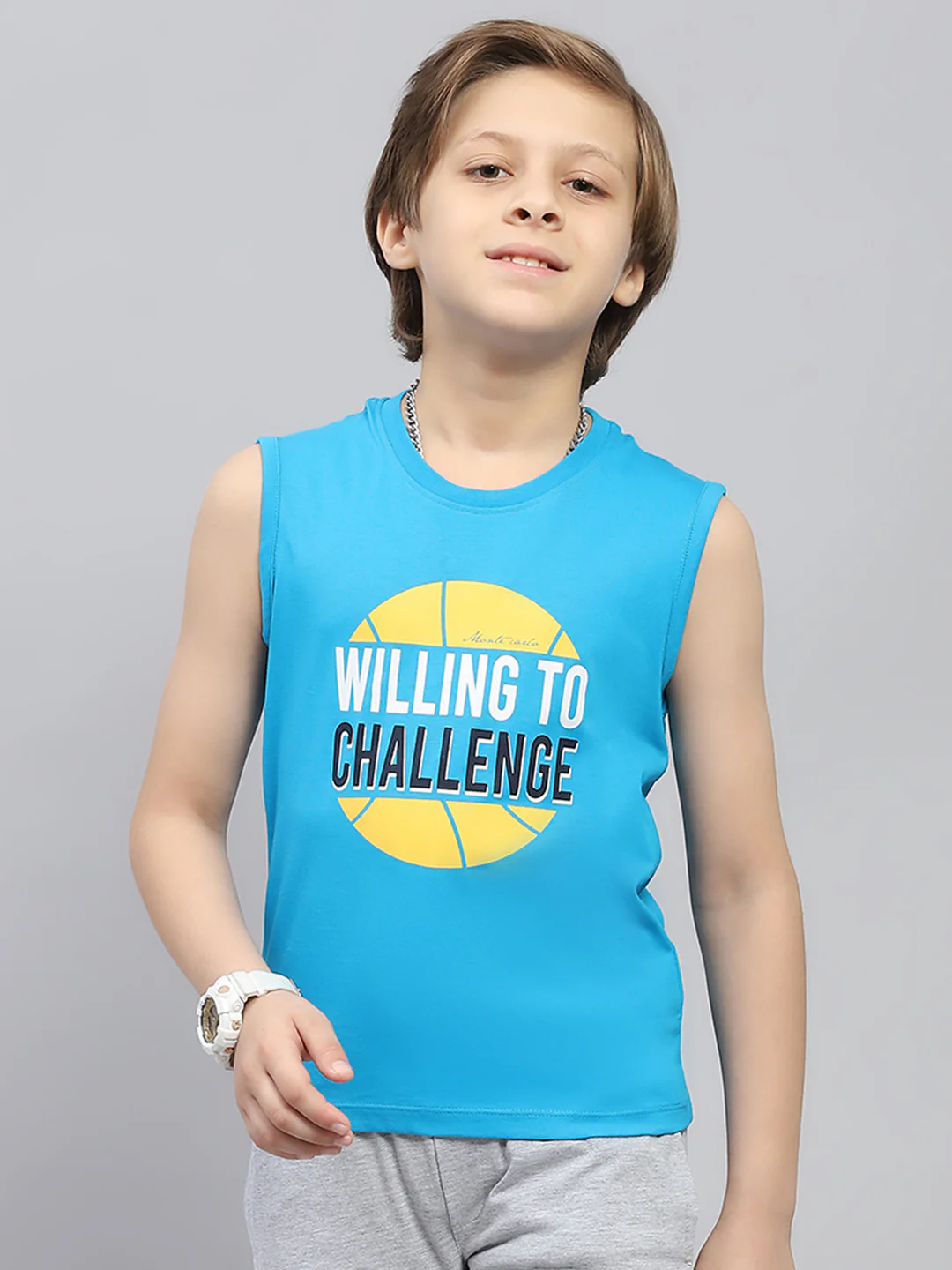 Boys Orange & Blue Printed Round Neck Sleeveless T-Shirt (Pack of 2) - Image 3