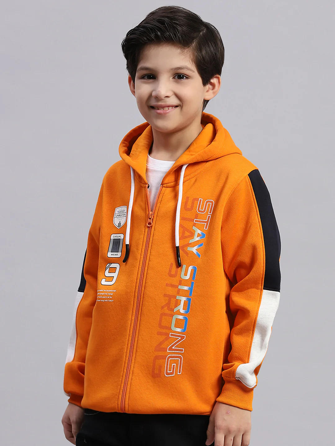Boys Orange Printed Collar Full Sleeve Sweatshirt - Image 3