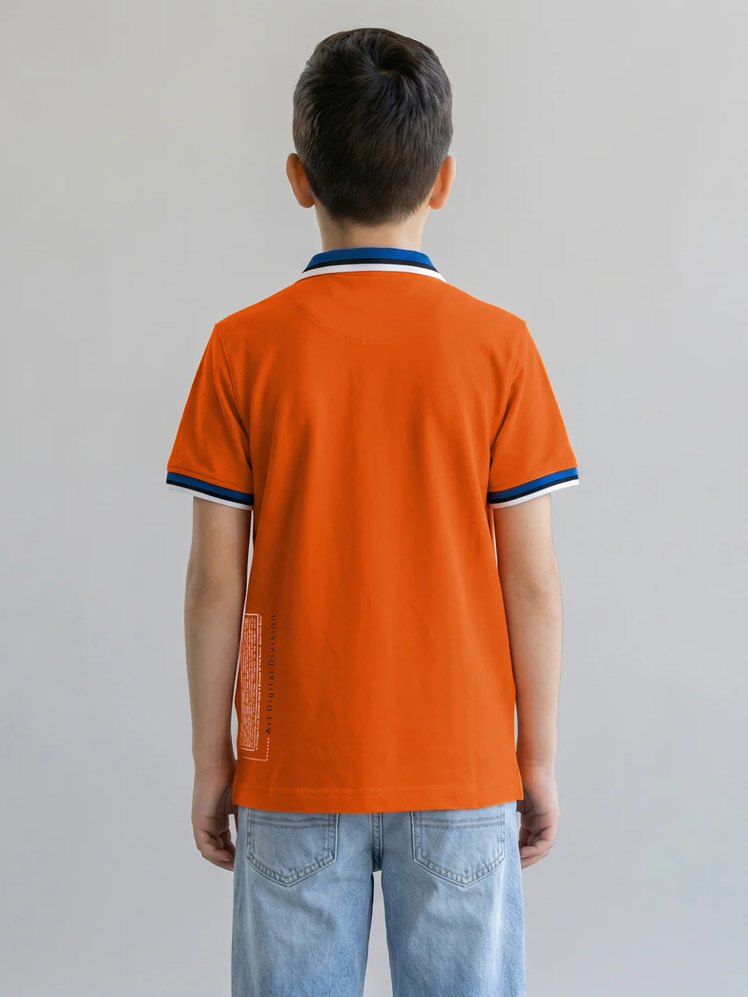 Boys Orange Printed Collar Half Sleeve T-Shirt - Image 4